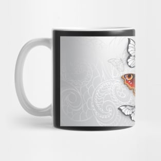 Gray Background with Peacock Butterfly Mug